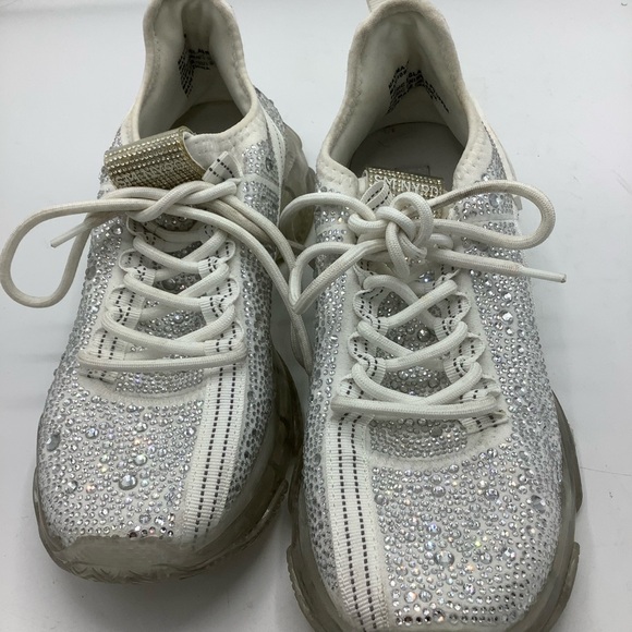 STEVE MADDEN Maxima White Rhinestone Sneakers - Picture 2 of 9